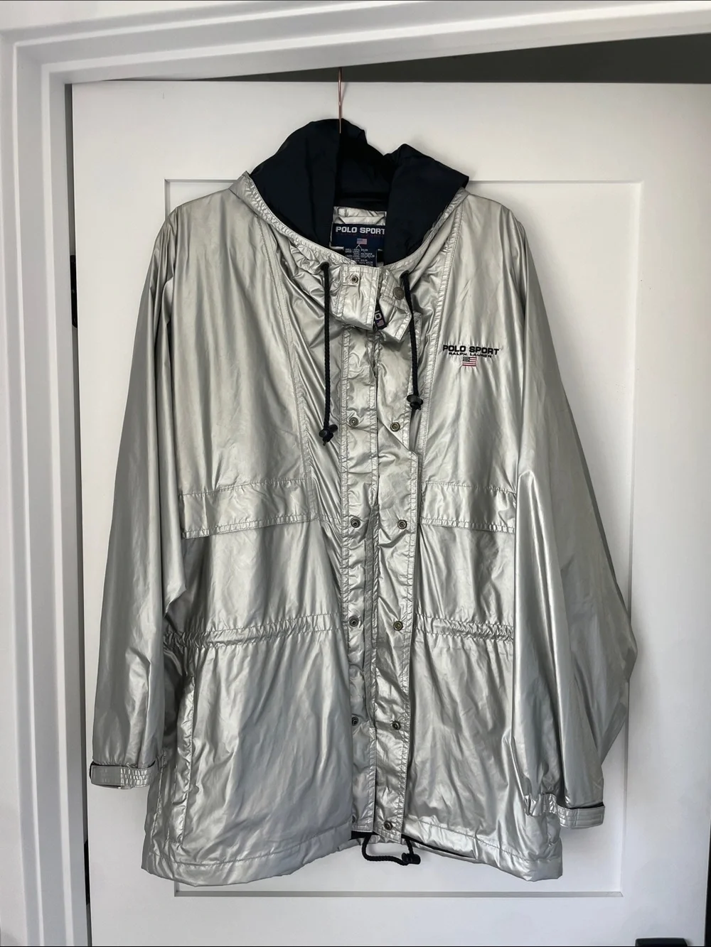 Polo by Ralph Lauren Silver Hooded Ski Shell Jacket with Black Lining